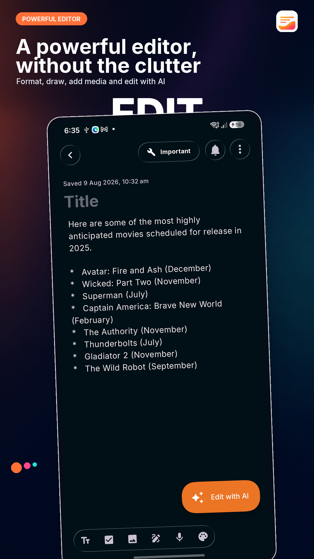 Use the powerful Liquid Notes editor